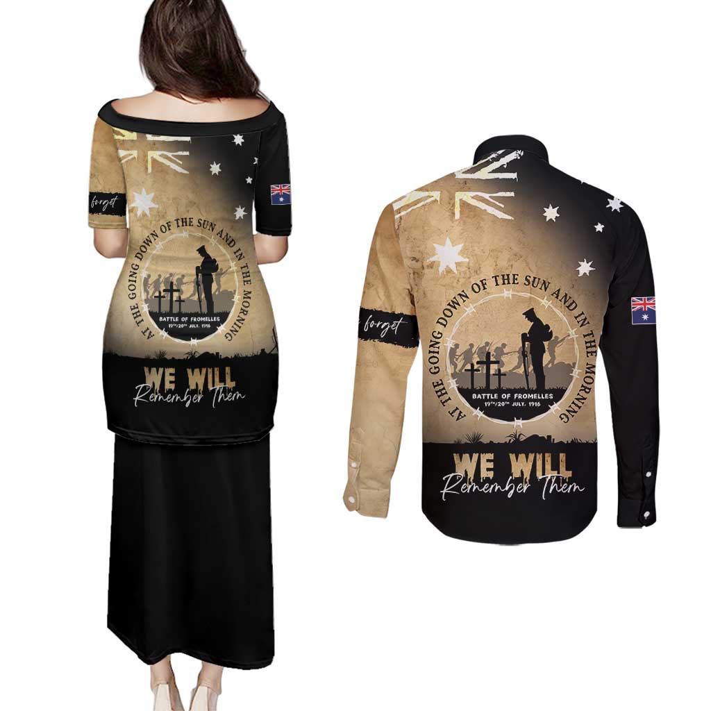 Australia ANZAC Day Couples Matching Puletasi and Long Sleeve Button Shirt Battle Of Fromelles Lest We Forget
