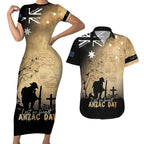 Australia ANZAC Day Couples Matching Short Sleeve Bodycon Dress and Hawaiian Shirt Battle Of Fromelles Lest We Forget