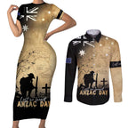 Australia ANZAC Day Couples Matching Short Sleeve Bodycon Dress and Long Sleeve Button Shirt Battle Of Fromelles Lest We Forget