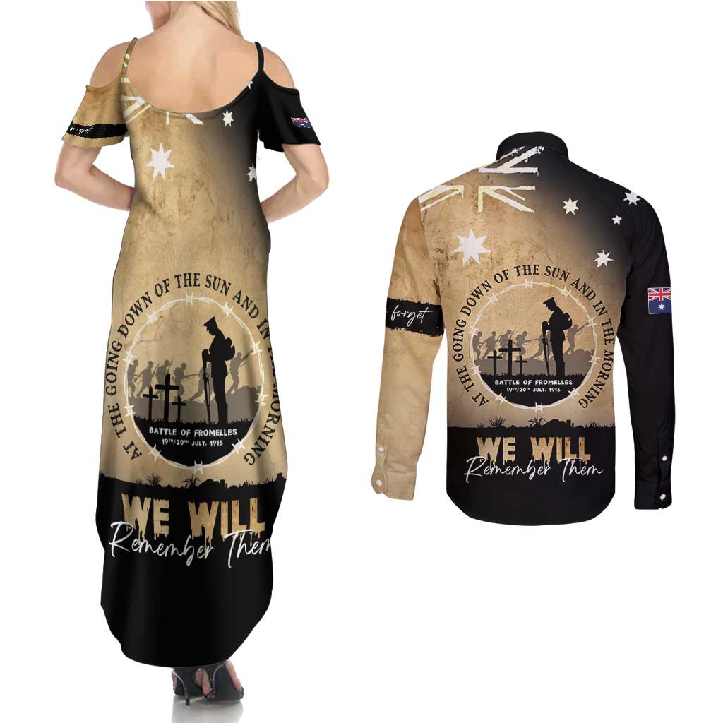 Australia ANZAC Day Couples Matching Summer Maxi Dress and Long Sleeve Button Shirt Battle Of Fromelles Lest We Forget