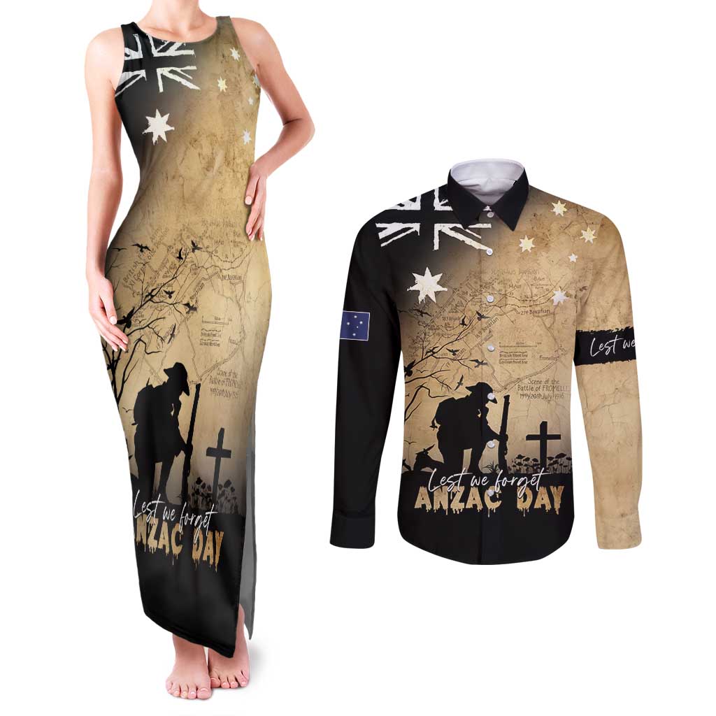 Australia ANZAC Day Couples Matching Tank Maxi Dress and Long Sleeve Button Shirt Battle Of Fromelles Lest We Forget