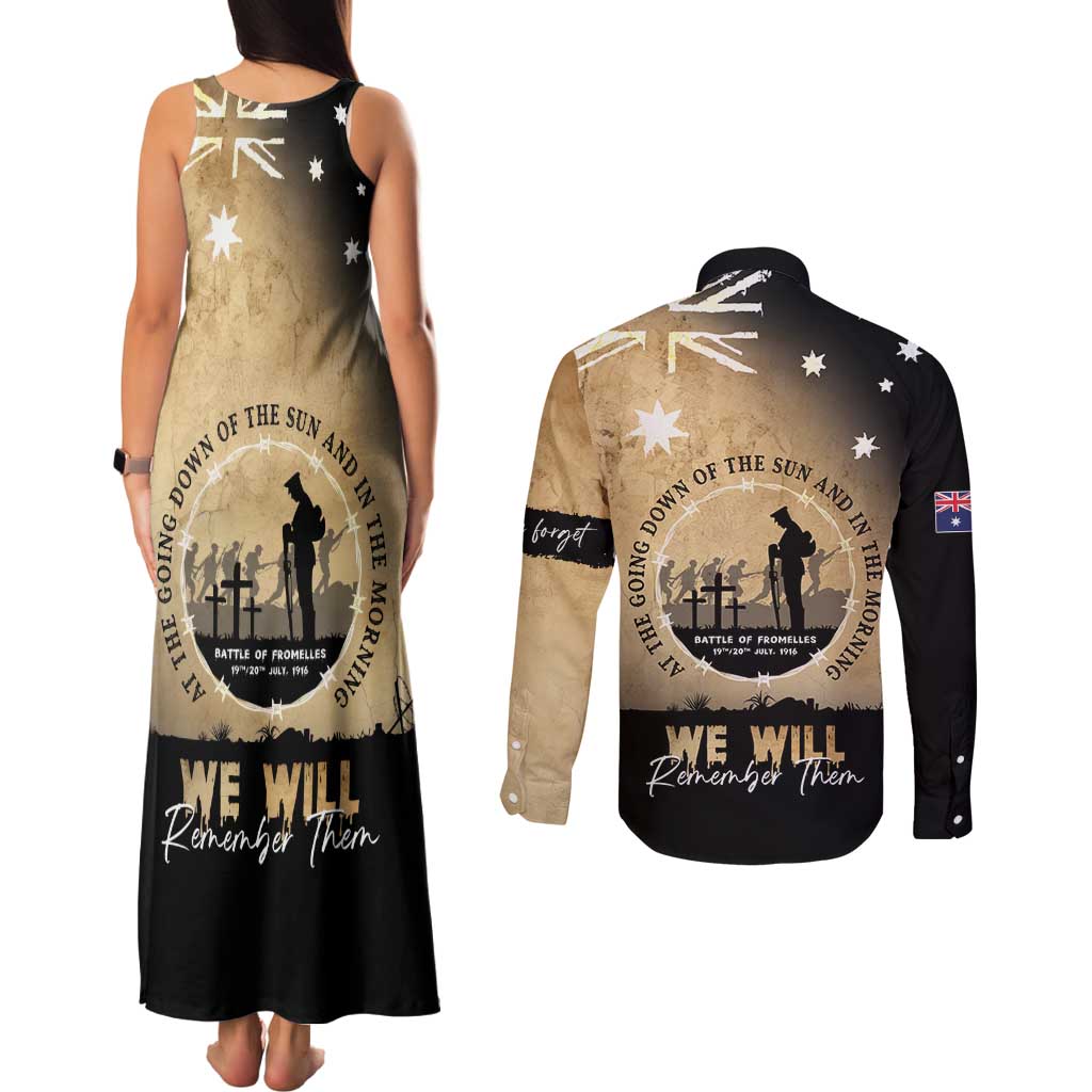 Australia ANZAC Day Couples Matching Tank Maxi Dress and Long Sleeve Button Shirt Battle Of Fromelles Lest We Forget