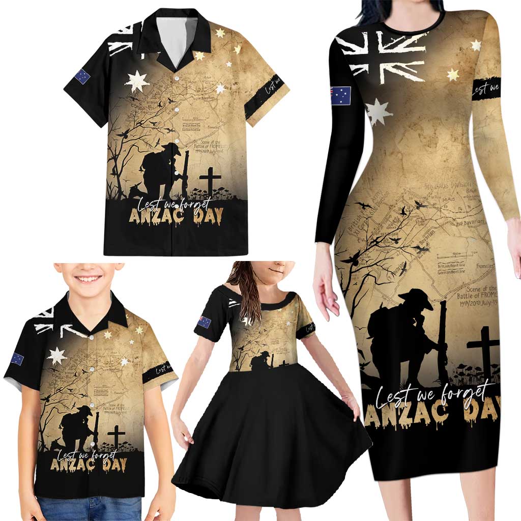 Australia ANZAC Day Family Matching Long Sleeve Bodycon Dress and Hawaiian Shirt Battle Of Fromelles Lest We Forget