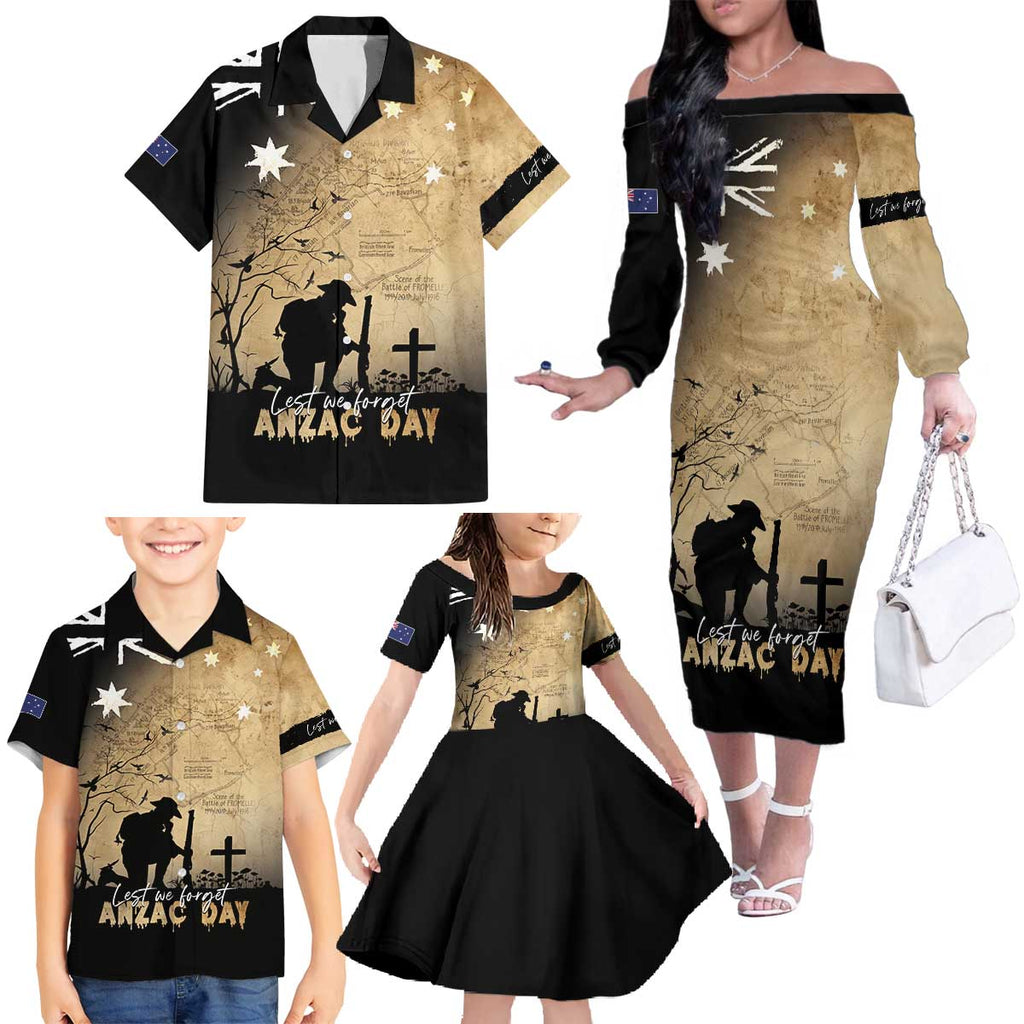 Australia ANZAC Day Family Matching Off The Shoulder Long Sleeve Dress and Hawaiian Shirt Battle Of Fromelles Lest We Forget