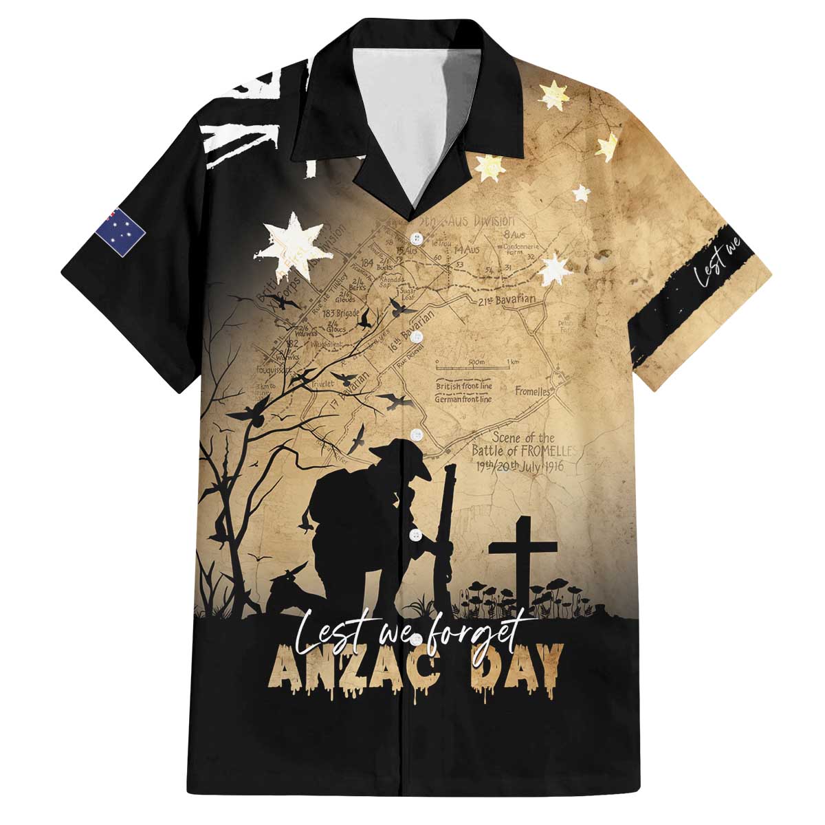 Australia ANZAC Day Family Matching Off The Shoulder Long Sleeve Dress and Hawaiian Shirt Battle Of Fromelles Lest We Forget
