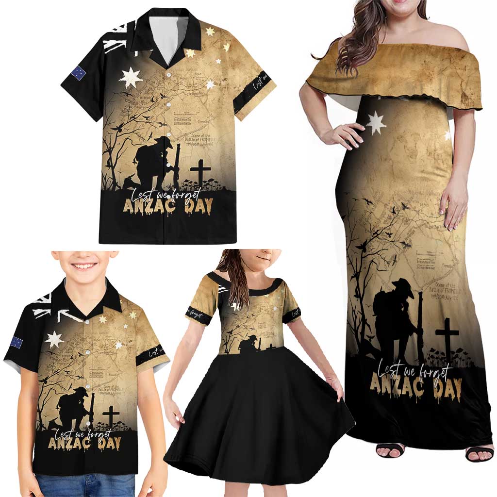 Australia ANZAC Day Family Matching Off Shoulder Maxi Dress and Hawaiian Shirt Battle Of Fromelles Lest We Forget