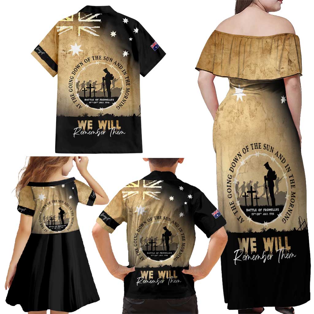 Australia ANZAC Day Family Matching Off Shoulder Maxi Dress and Hawaiian Shirt Battle Of Fromelles Lest We Forget
