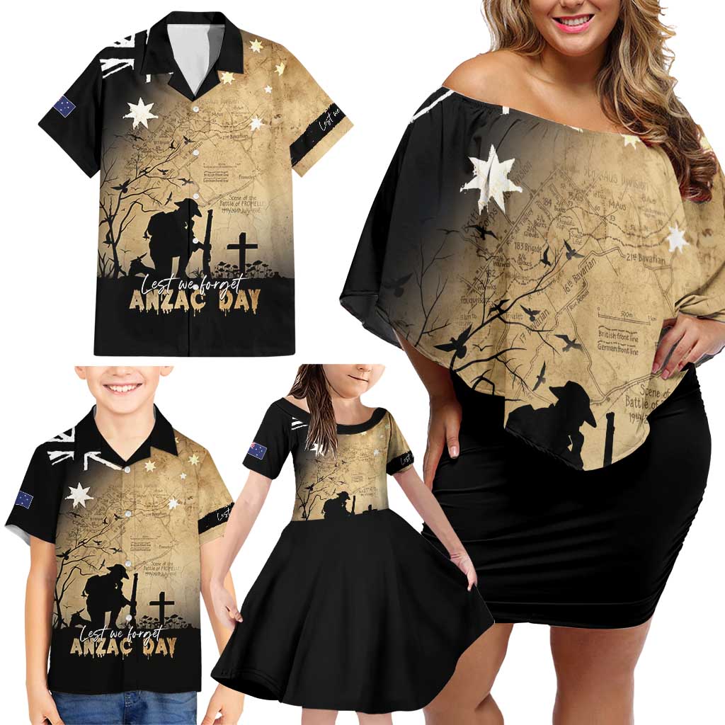Australia ANZAC Day Family Matching Off Shoulder Short Dress and Hawaiian Shirt Battle Of Fromelles Lest We Forget