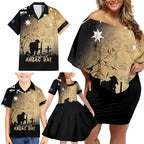 Australia ANZAC Day Family Matching Off Shoulder Short Dress and Hawaiian Shirt Battle Of Fromelles Lest We Forget