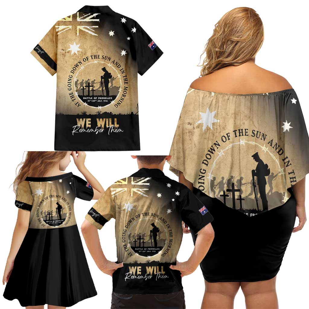 Australia ANZAC Day Family Matching Off Shoulder Short Dress and Hawaiian Shirt Battle Of Fromelles Lest We Forget