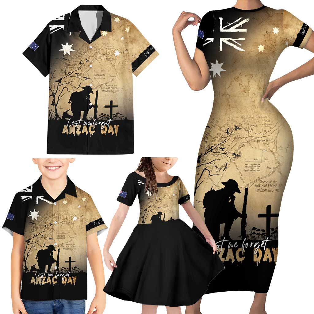 Australia ANZAC Day Family Matching Short Sleeve Bodycon Dress and Hawaiian Shirt Battle Of Fromelles Lest We Forget