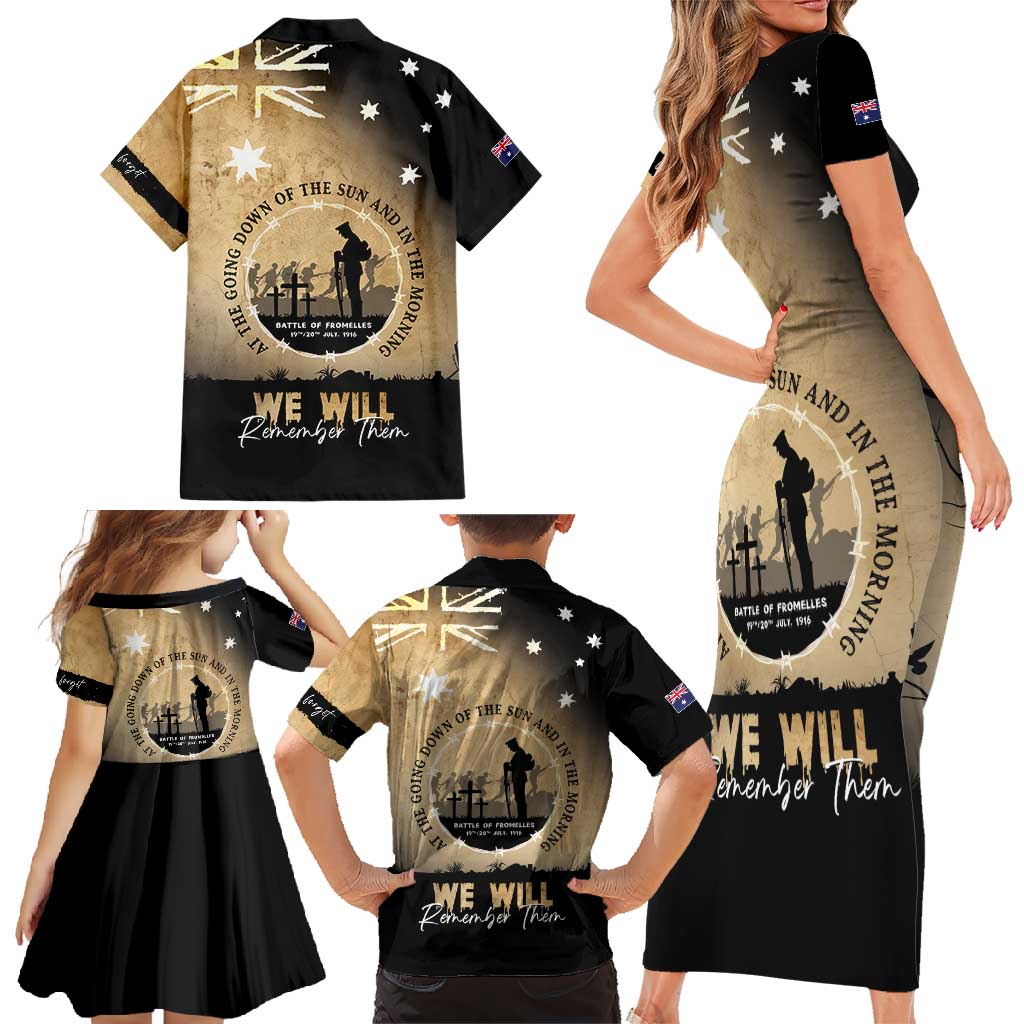 Australia ANZAC Day Family Matching Short Sleeve Bodycon Dress and Hawaiian Shirt Battle Of Fromelles Lest We Forget
