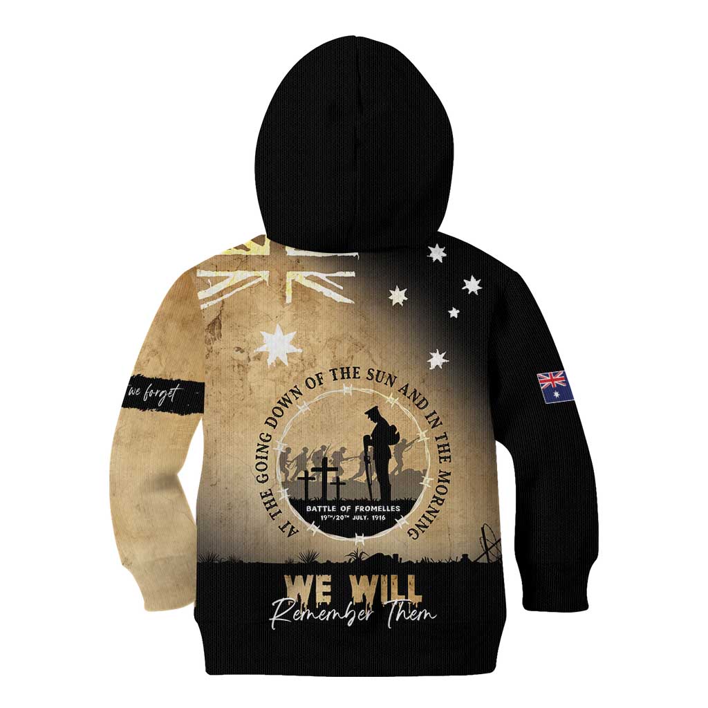 Australia ANZAC Day Kid Hoodie Battle Of Fromelles Lest We Forget