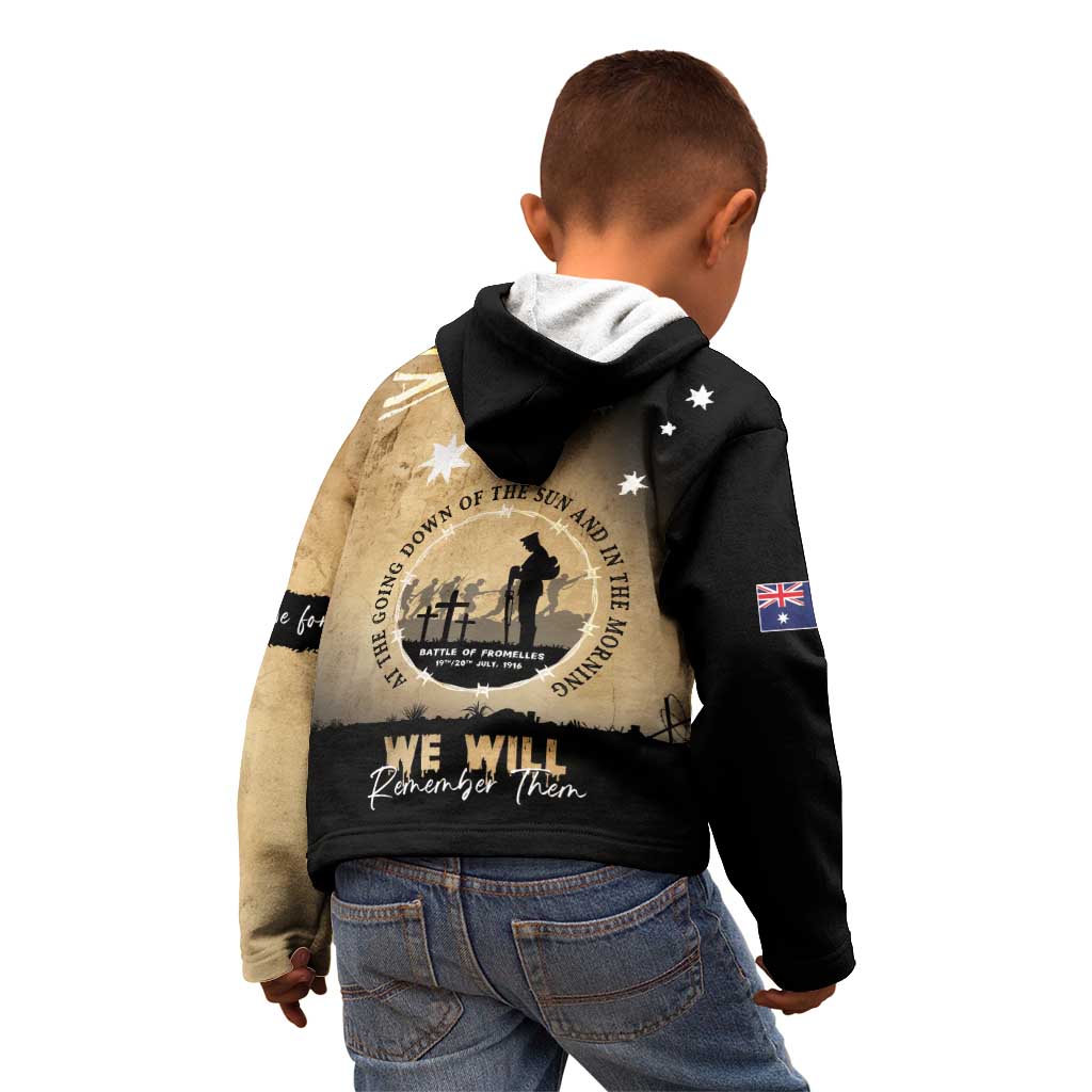 Australia ANZAC Day Kid Hoodie Battle Of Fromelles Lest We Forget