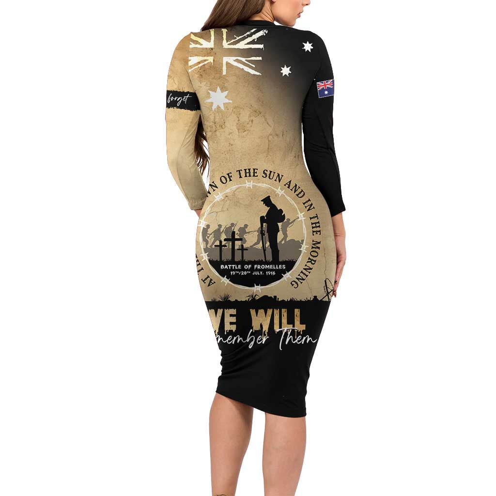 Australia ANZAC Day Long Sleeve Bodycon Dress Battle Of Fromelles Lest We Forget