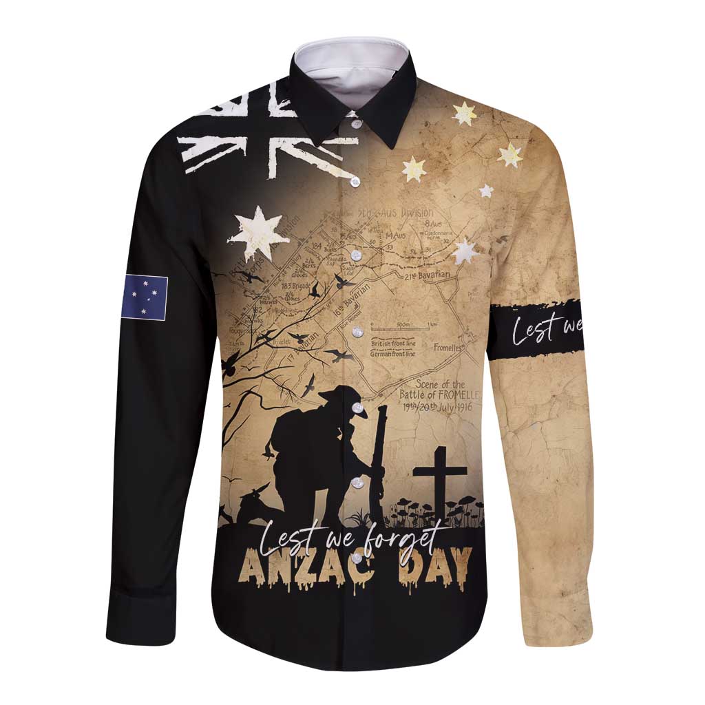 Australia ANZAC Day Long Sleeve Button Shirt Battle Of Fromelles Lest We Forget