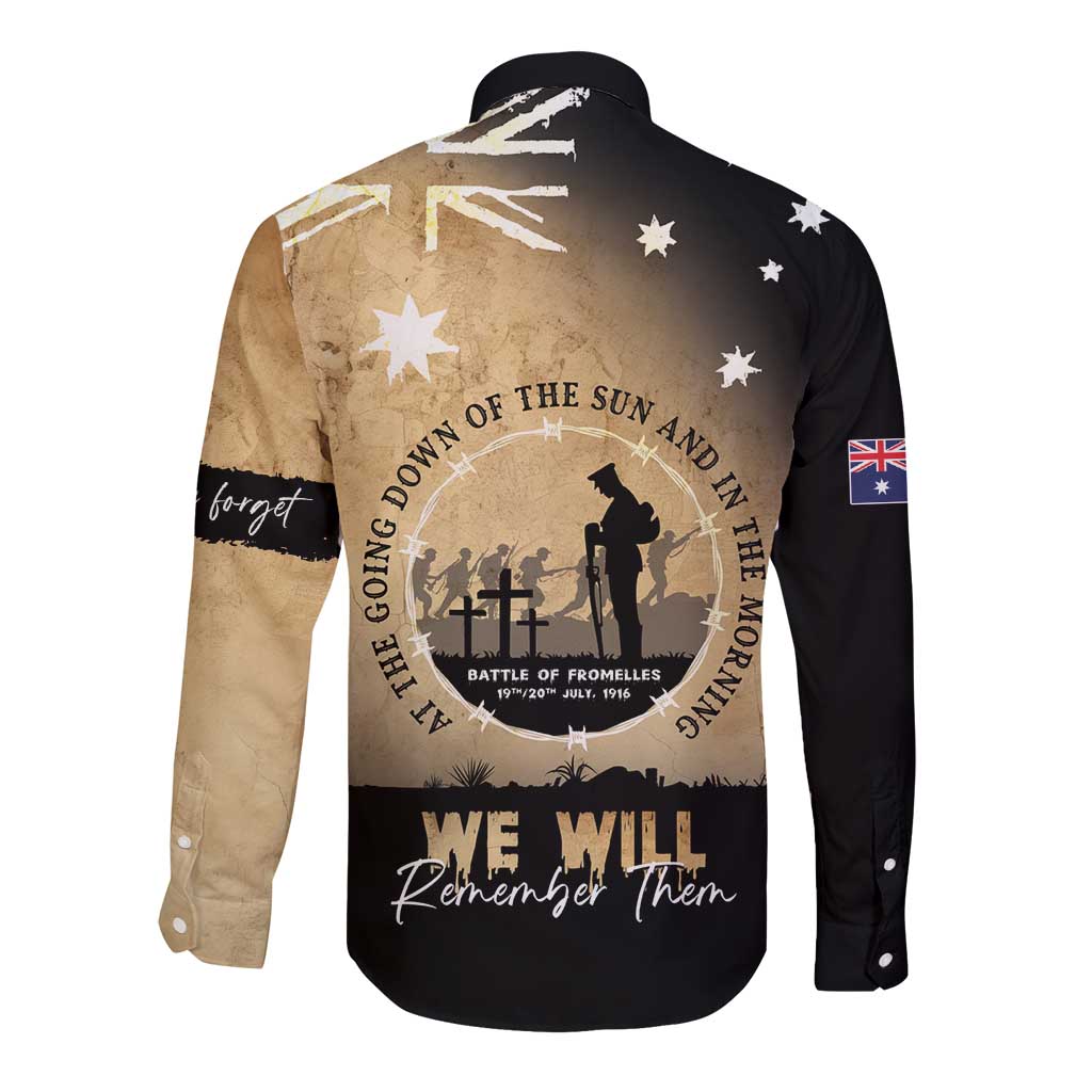 Australia ANZAC Day Long Sleeve Button Shirt Battle Of Fromelles Lest We Forget