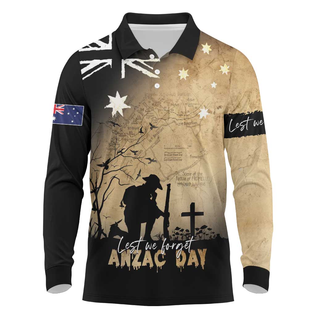 Australia ANZAC Day Long Sleeve Polo Shirt Battle Of Fromelles Lest We Forget