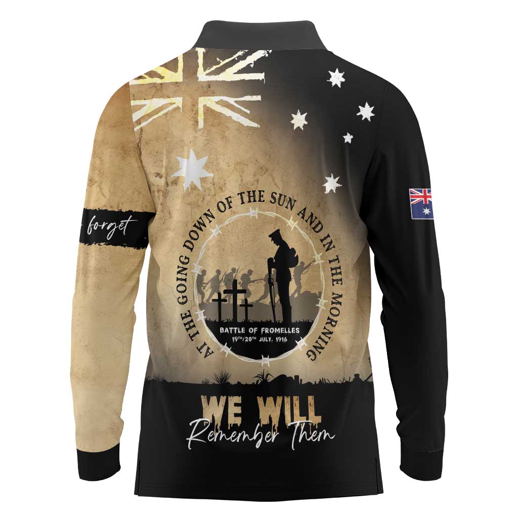 Australia ANZAC Day Long Sleeve Polo Shirt Battle Of Fromelles Lest We Forget
