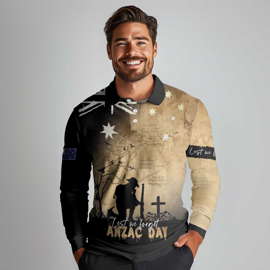Australia ANZAC Day Long Sleeve Polo Shirt Battle Of Fromelles Lest We Forget