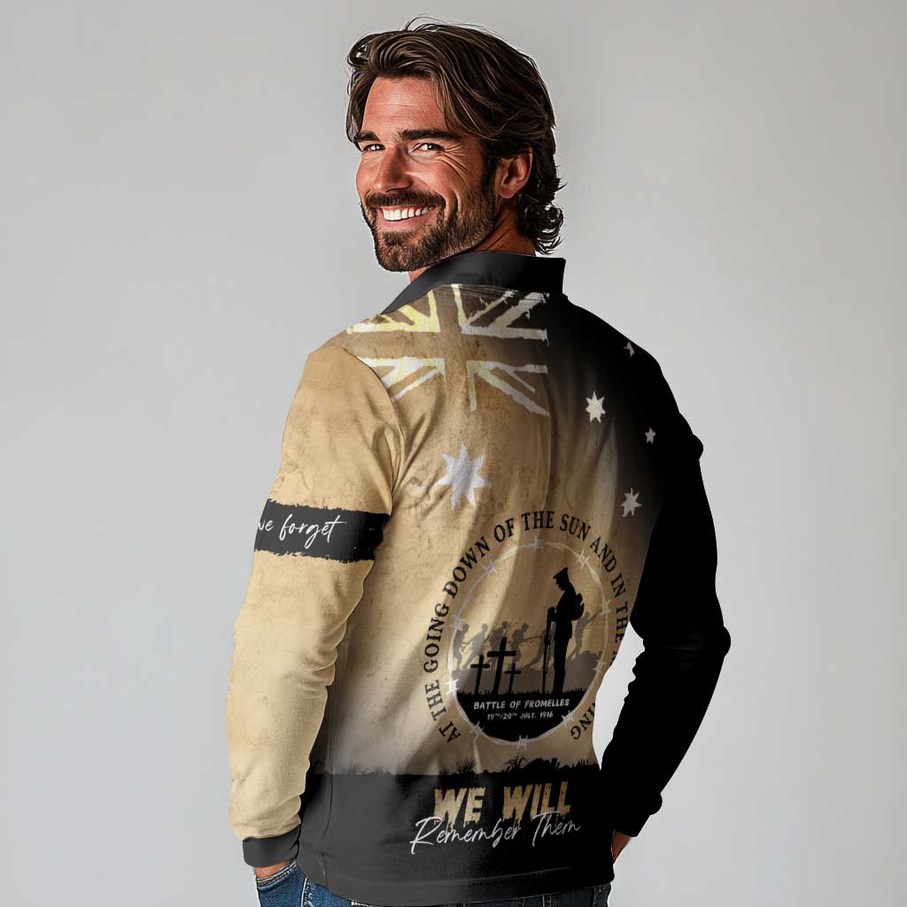 Australia ANZAC Day Long Sleeve Polo Shirt Battle Of Fromelles Lest We Forget