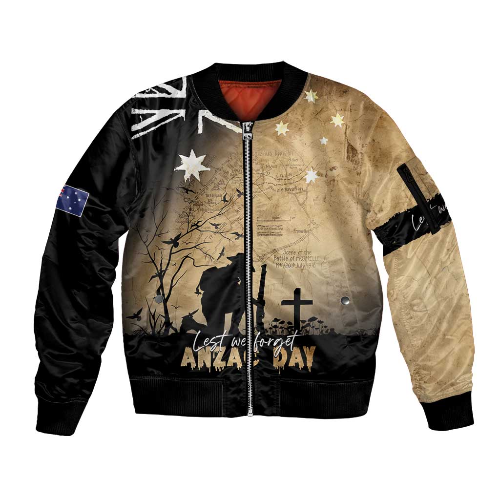 Australia ANZAC Day Sleeve Zip Bomber Jacket Battle Of Fromelles Lest We Forget