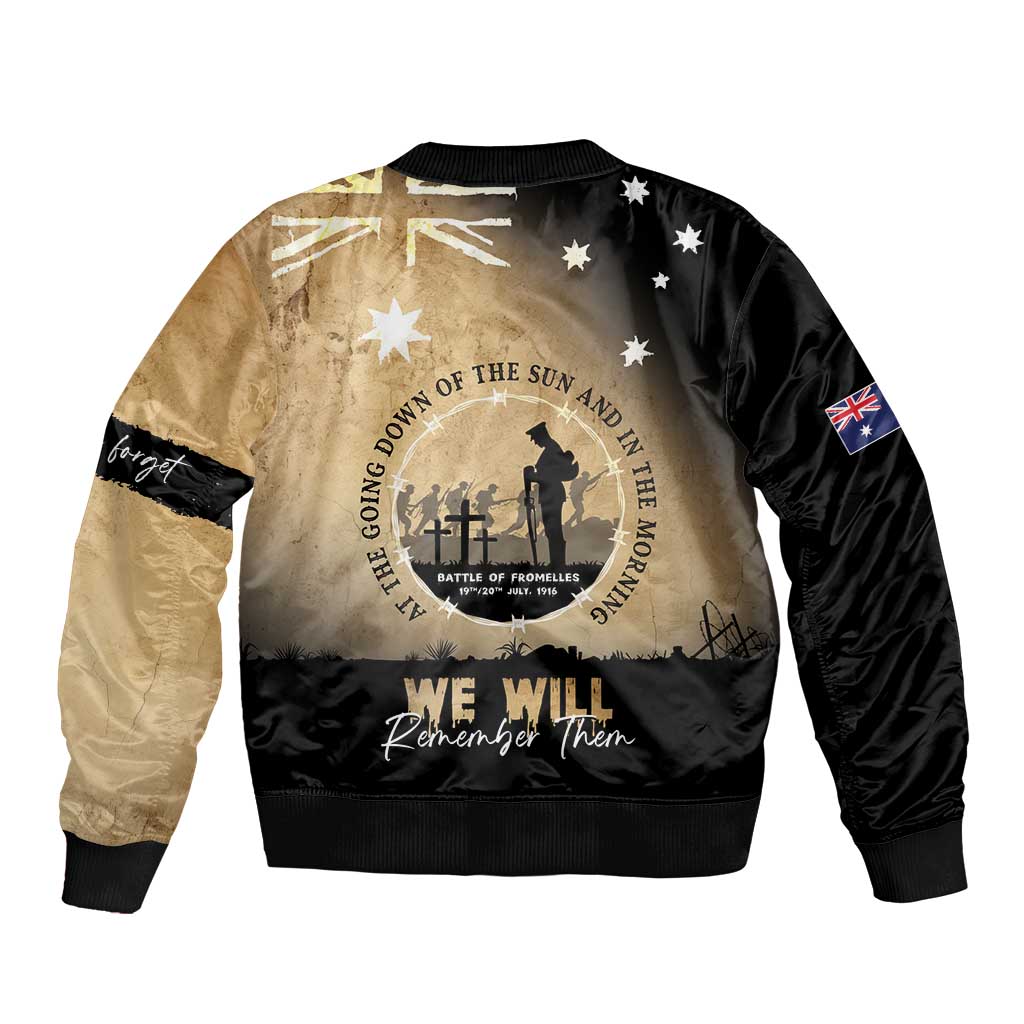 Australia ANZAC Day Sleeve Zip Bomber Jacket Battle Of Fromelles Lest We Forget