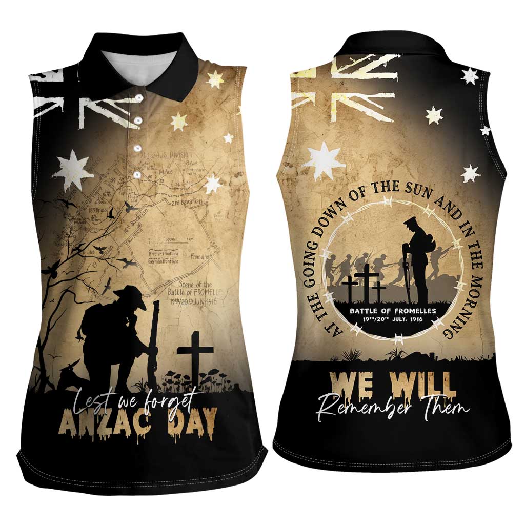 Australia ANZAC Day Women Sleeveless Polo Shirt Battle Of Fromelles Lest We Forget