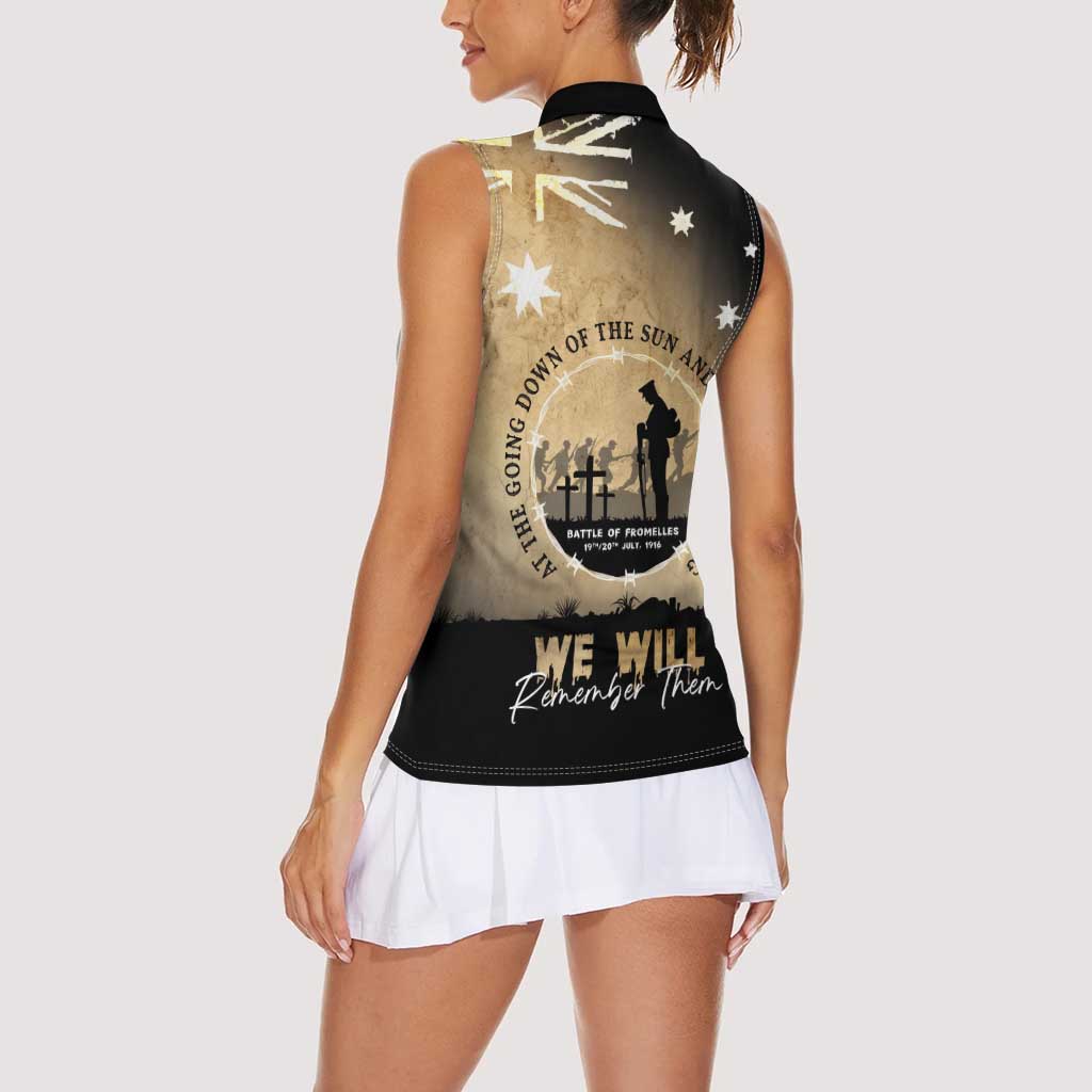 Australia ANZAC Day Women Sleeveless Polo Shirt Battle Of Fromelles Lest We Forget