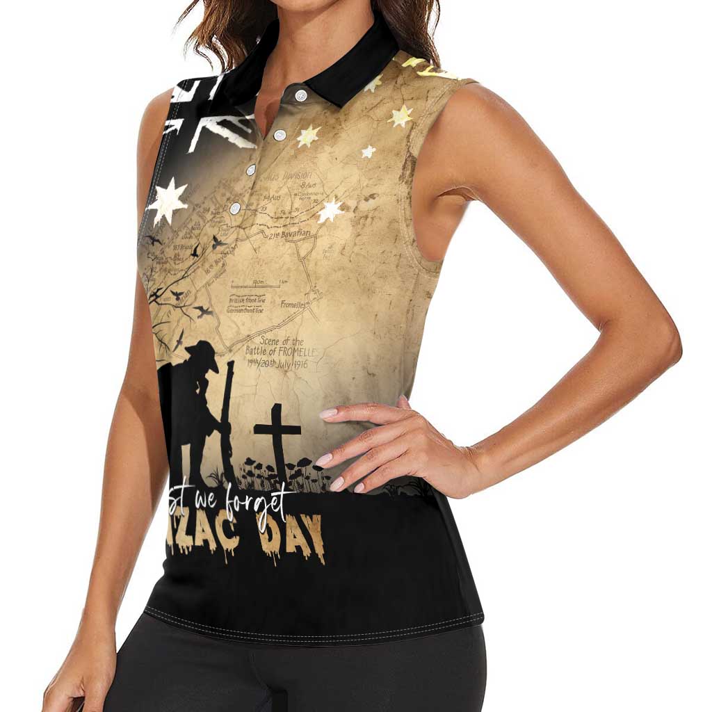 Australia ANZAC Day Women Sleeveless Polo Shirt Battle Of Fromelles Lest We Forget