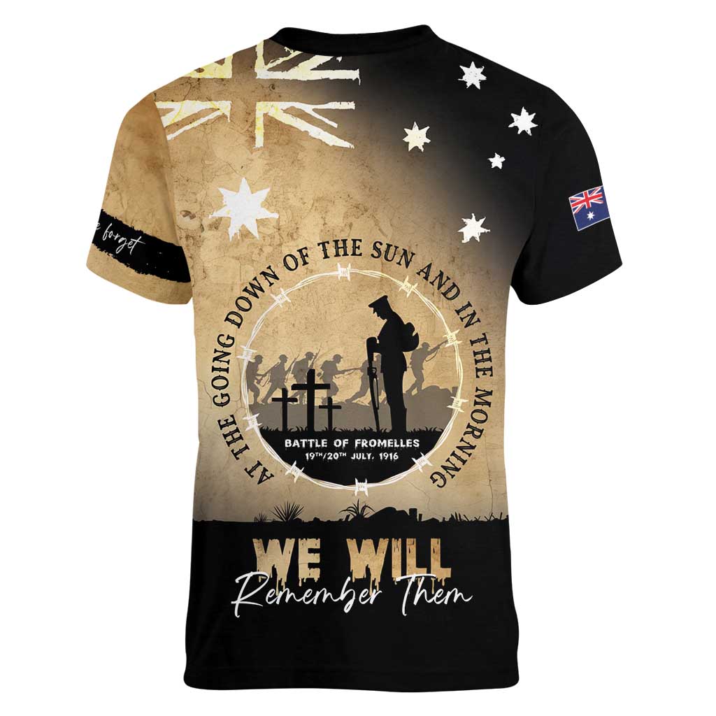 Australia ANZAC Day Women V-Neck T-Shirt Battle Of Fromelles Lest We Forget