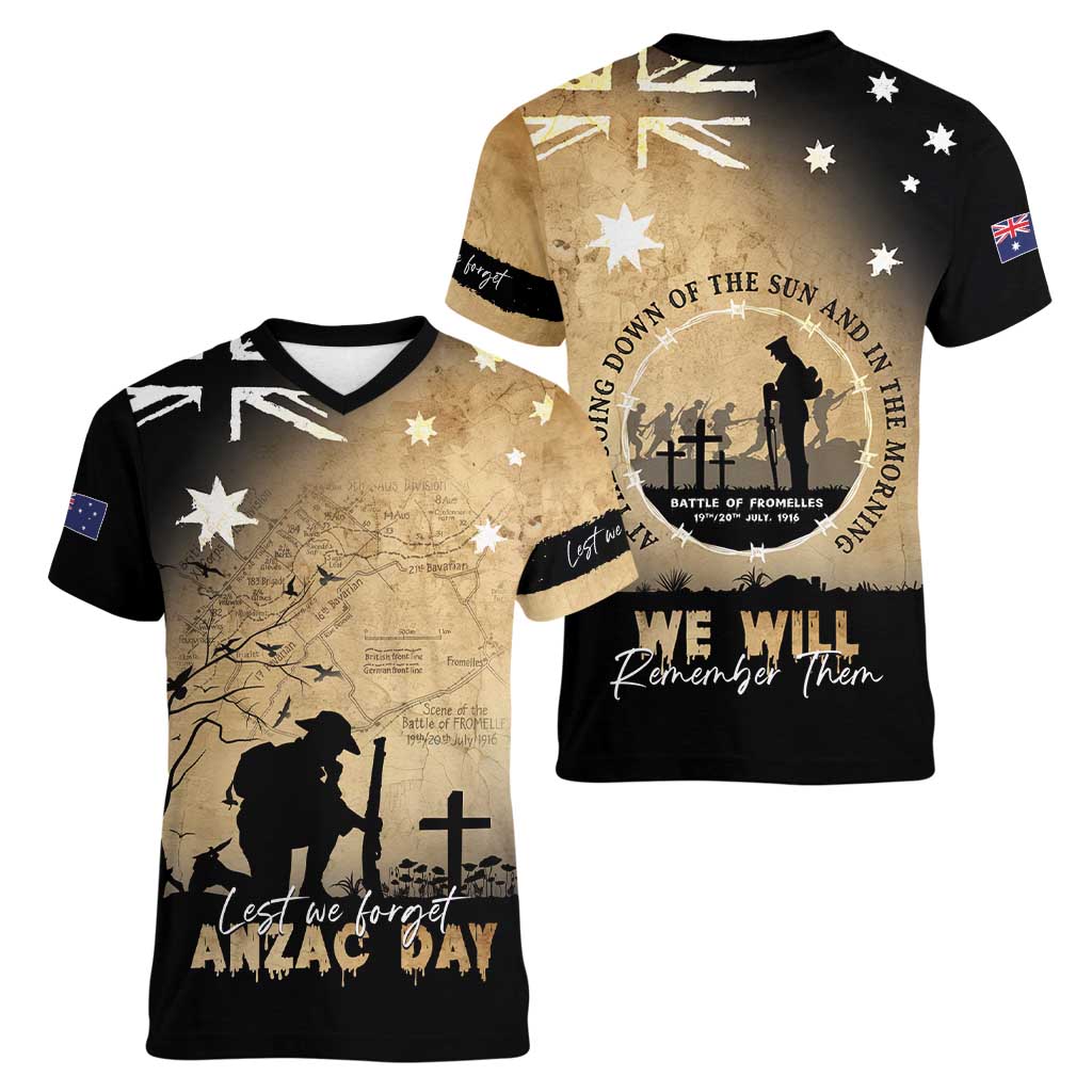 Australia ANZAC Day Women V-Neck T-Shirt Battle Of Fromelles Lest We Forget