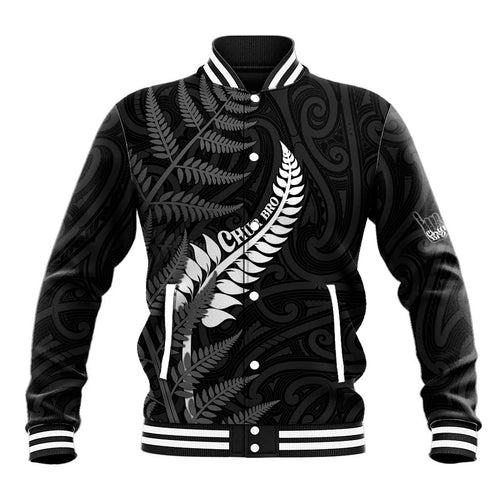 Personalised New Zealand Chur Bro Baseball Jacket Maori Koru With Silver Fern