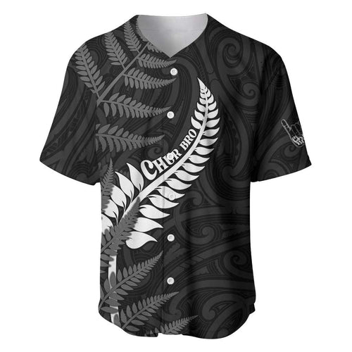 Personalised New Zealand Chur Bro Baseball Jersey Maori Koru With Silver Fern