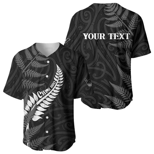 Personalised New Zealand Chur Bro Baseball Jersey Maori Koru With Silver Fern