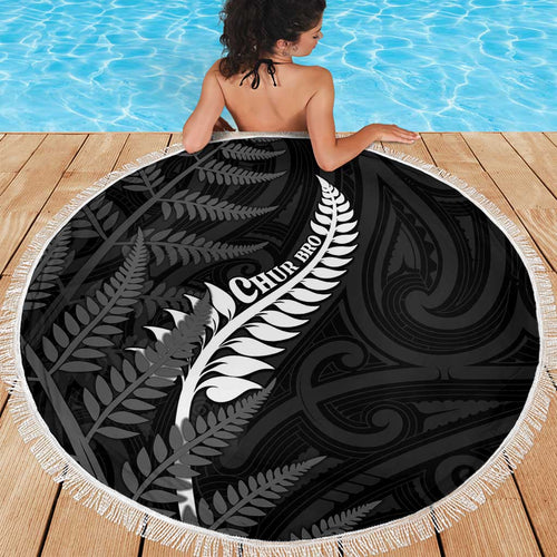 New Zealand Chur Bro Beach Blanket Maori Koru With Silver Fern