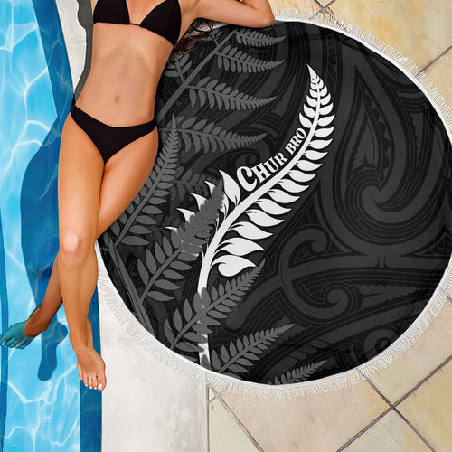 New Zealand Chur Bro Beach Blanket Maori Koru With Silver Fern