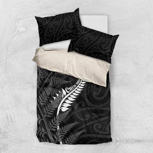 New Zealand Chur Bro Bedding Set Maori Koru With Silver Fern