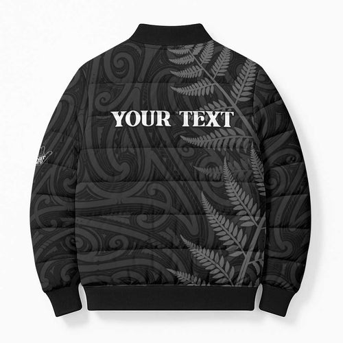 Personalised New Zealand Chur Bro Bomber Puffer Jacket Maori Koru With Silver Fern