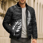 Personalised New Zealand Chur Bro Bomber Puffer Jacket Maori Koru With Silver Fern