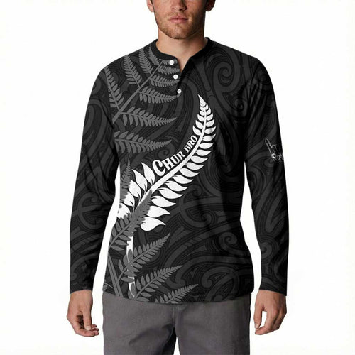 Personalised New Zealand Chur Bro Button Sweatshirt Maori Koru With Silver Fern