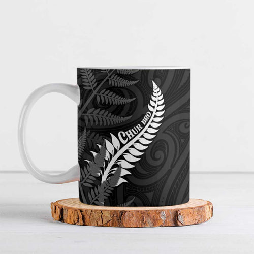 Personalised New Zealand Chur Bro Ceramic Mug Maori Koru With Silver Fern