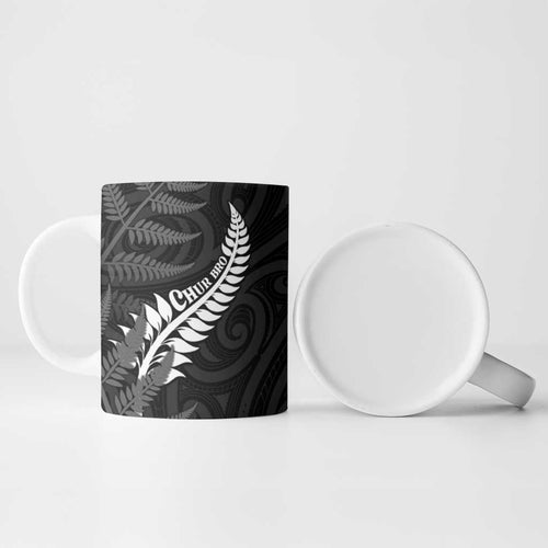 Personalised New Zealand Chur Bro Ceramic Mug Maori Koru With Silver Fern