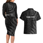 Personalised New Zealand Chur Bro Couples Matching Long Sleeve Bodycon Dress and Hawaiian Shirt Maori Koru With Silver Fern