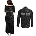 Personalised New Zealand Chur Bro Couples Matching Puletasi and Long Sleeve Button Shirt Maori Koru With Silver Fern
