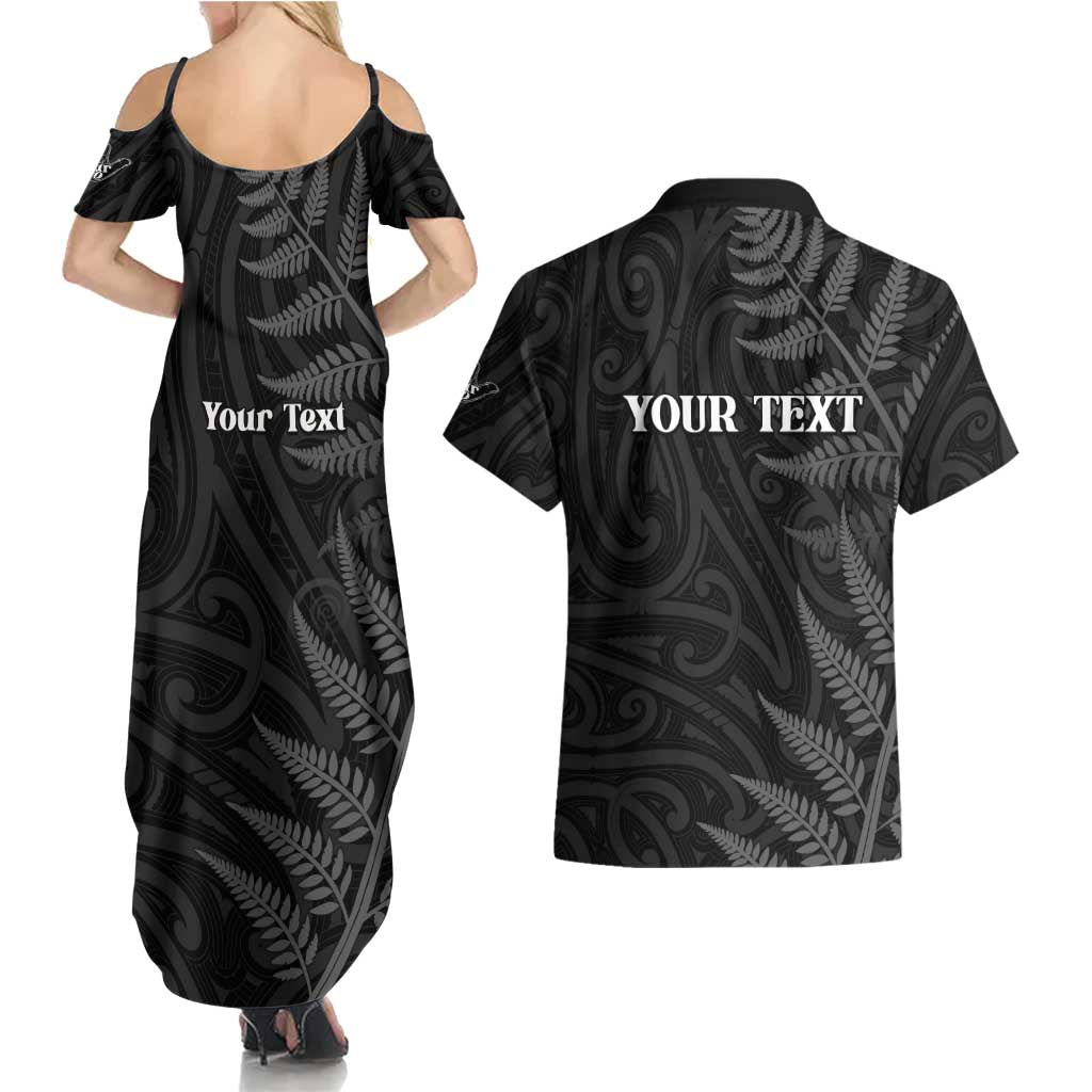 Personalised New Zealand Chur Bro Couples Matching Summer Maxi Dress and Hawaiian Shirt Maori Koru With Silver Fern