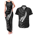 Personalised New Zealand Chur Bro Couples Matching Tank Maxi Dress and Hawaiian Shirt Maori Koru With Silver Fern