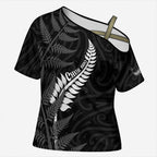 Personalised New Zealand Chur Bro Cross Shoulder Shirt Maori Koru With Silver Fern