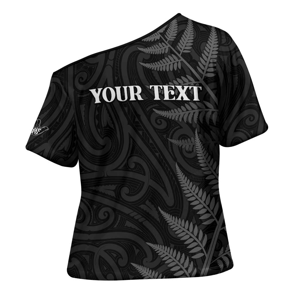 Personalised New Zealand Chur Bro Cross Shoulder Shirt Maori Koru With Silver Fern