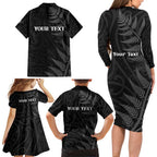 Personalised New Zealand Chur Bro Family Matching Long Sleeve Bodycon Dress and Hawaiian Shirt Maori Koru With Silver Fern